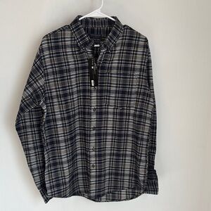 Classic Navy Plaid Button-Down Shirt